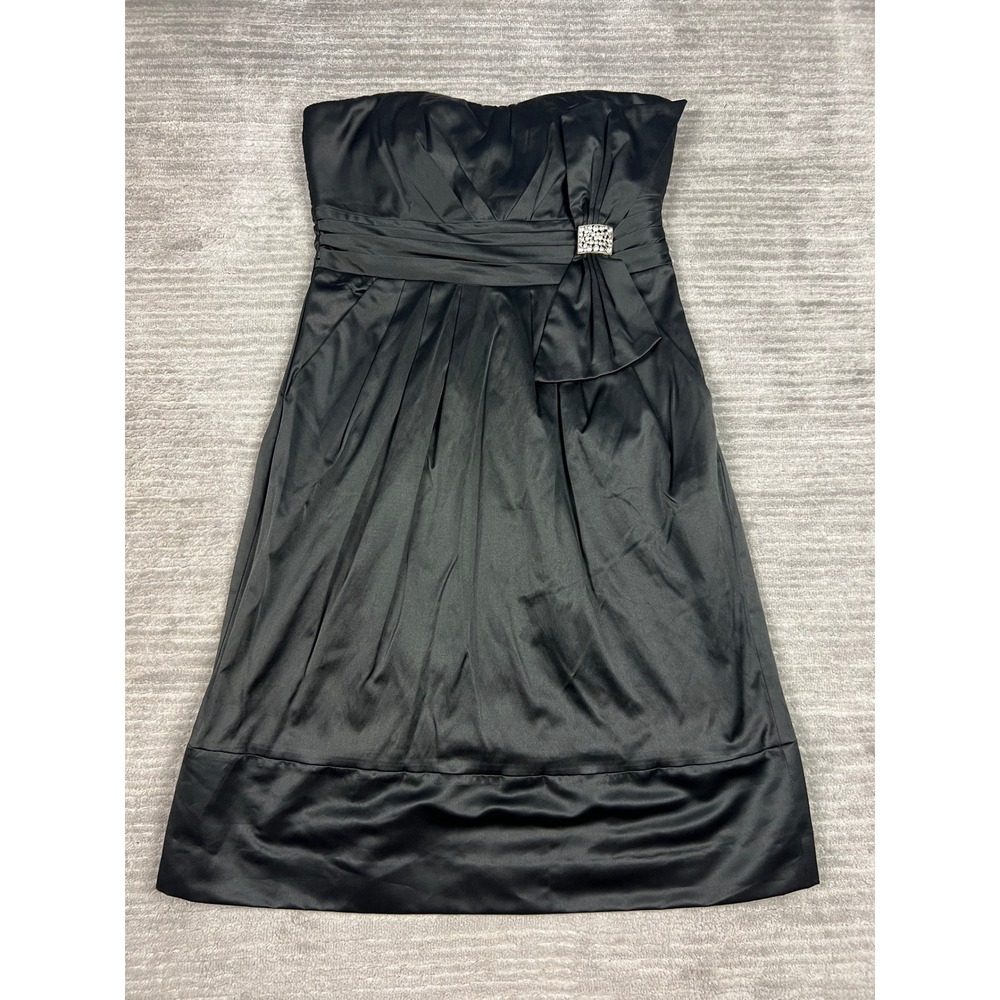 Trixxi Dress Women 13 Black Strapless Cocktail Satin Rhinestone Bow Party 244577